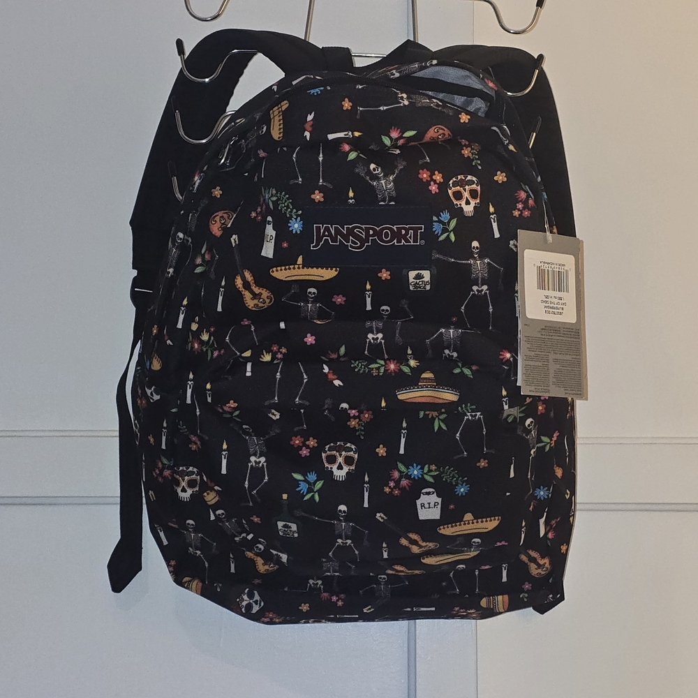 Jansport Black Backpack with Festive Skeleton Print